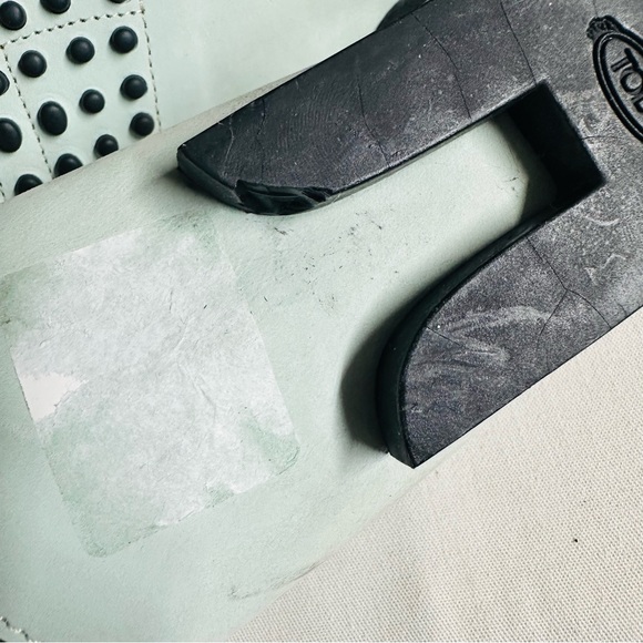 Tod's *Damaged* Gommino Leather Driving Shoes Light Mint Green Black - Picture 7 of 12